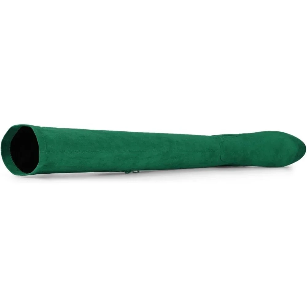 Women Green Suede Chunky Heel Rounded Toe Over the Knee Thigh High Boots